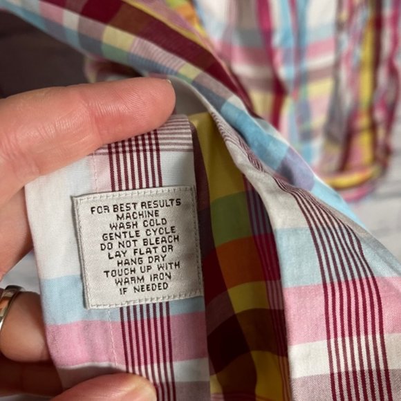 Peter Millar Weekender Finish Men Button Down Shirt Size XL Pink Blue Yellow Pla - Picture 6 of 7